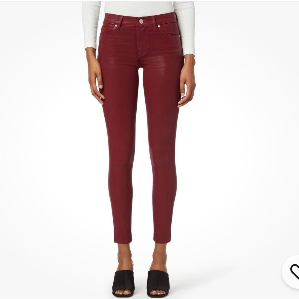 Hudson Nico Mid-Rise Coated Super-Skinny Ankle Jeans In Cabernet Coated